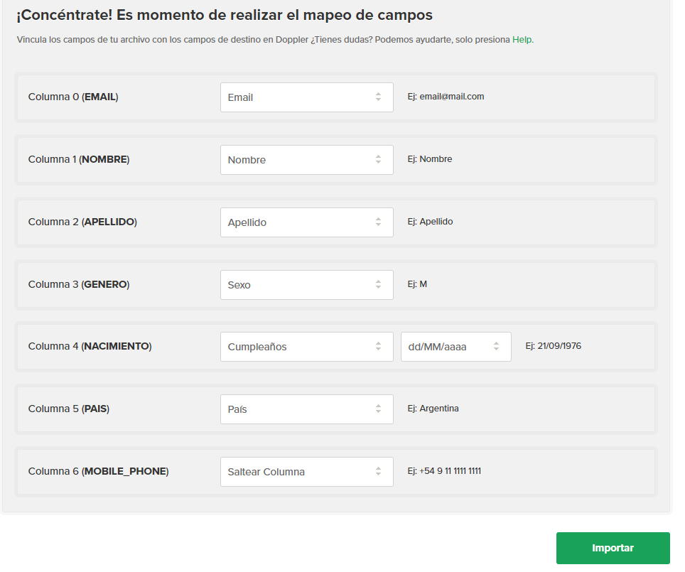 mapeo de campos