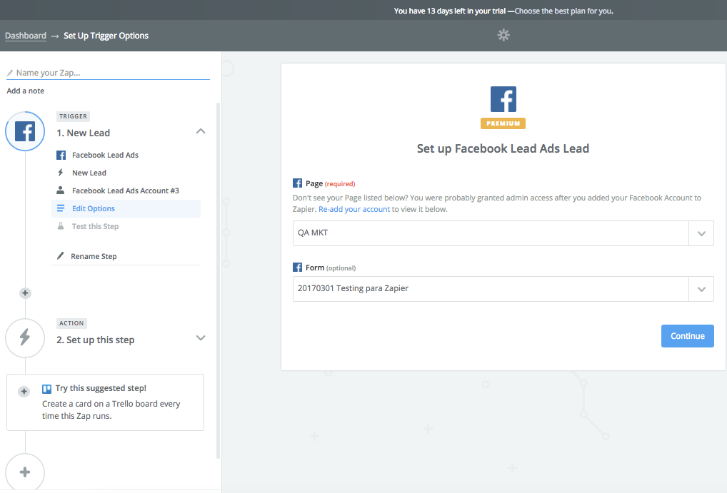 Integración Doppler- Facebook Lead Ads - Seleccionar Formulario