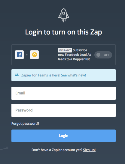 Integración Doppler - Facebook Lead Ads: Ingresar a cuenta de Zapier