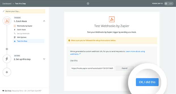 Test your Webhook in Zapier.