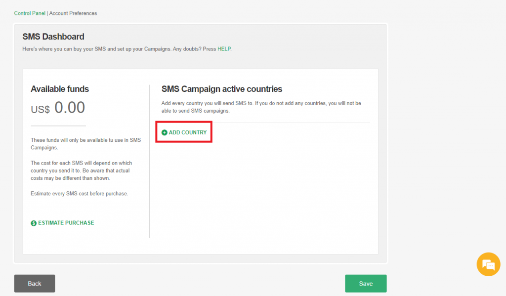 Add Country for your SMS