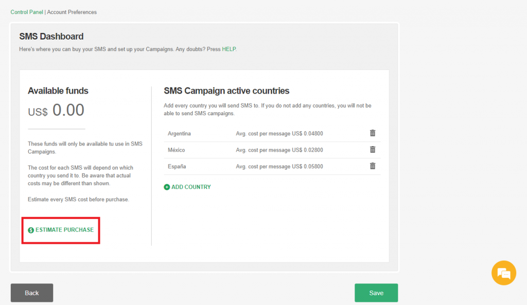 Estimate purchase of SMS