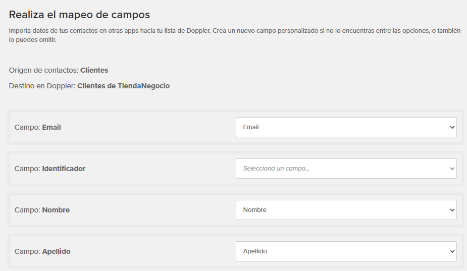 Mapeo de Campos