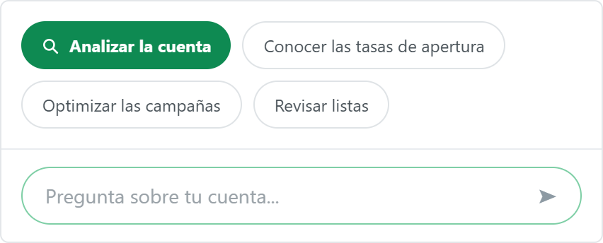 Las cuatro sugerencias y el campo de consulta, al pie del panel.