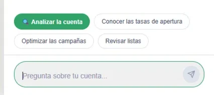 Las cuatro sugerencias y el campo de consulta, al pie del panel.